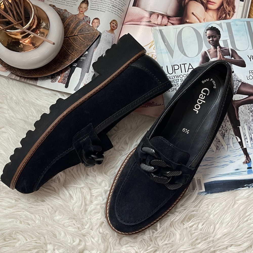 Gabor Women's Black Suede Chain Bit Loafers